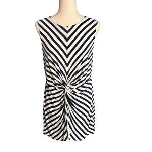 Soma Size Large Knit Navy And White Striped Sleeveless Tunic Top